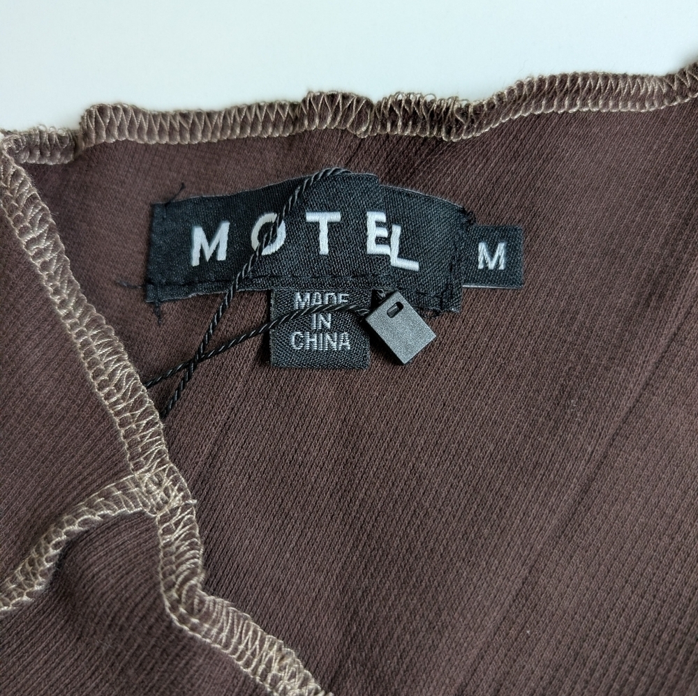 Motel Rocks Rara Crop Top In Rib Deep Mahogany With Brown Stitching Size M NWT - Picture 6 of 7